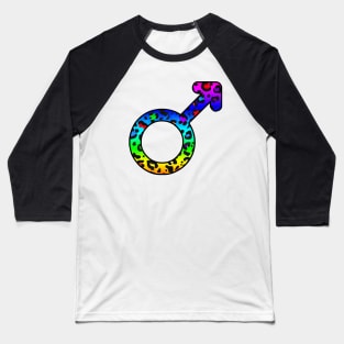 Mars Planet Symbol in Dark Rainbow Leopard Print Baseball T-Shirt